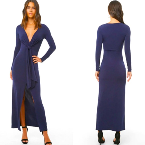 Navy Blue Maxi Dress with slit - Picture 5 of 8